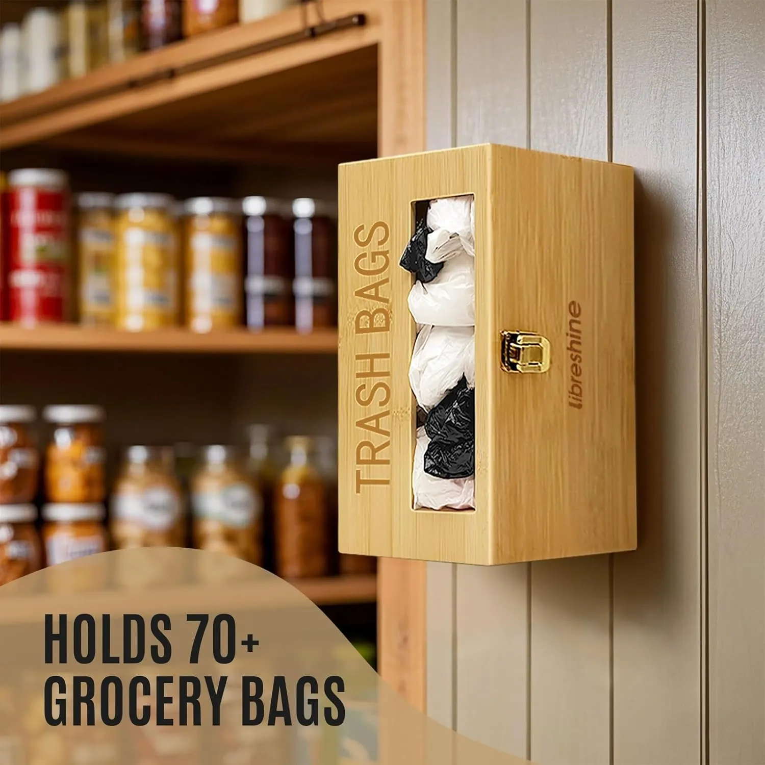 Extra Large Bamboo Trash Bag Dispenser Roll Holder, Fits Costco & Sam's Club Jumbo Rolls, Under-Sink, Cabinet & Wall Mount Organizer, Garbage Bag Storage for Kitchen, Pantry, Garage