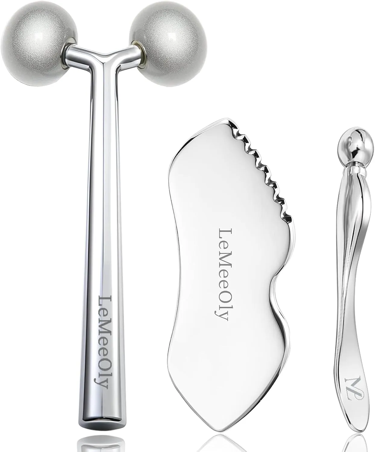 Face Roller Massager Skin & Gua Sha Facial Tools Stainless Steel, Facial Massage Skin Care for Face Neck Body, Reduce Puffiness Remove Wrinkles, Valentines Gift for Women