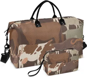 Farm Pets Cow Sheep Duffel Bag for Gym Yoga Weekender Overnight Quilting Travel Bag Set