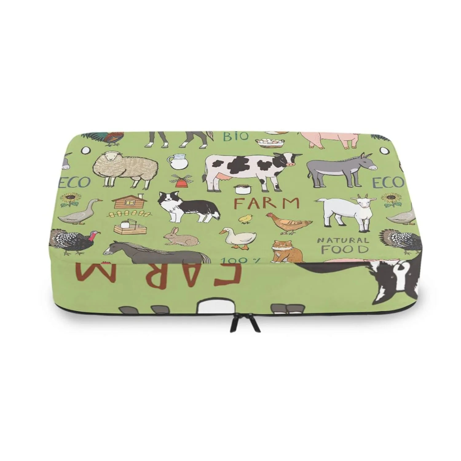 Farm Rooster Milk Cow Donkey Pig Sheep Cat Dog Rabbit on Green 4 Set Packing Cubes, Travel Packing Organizers, 600D Oxford Cloth Toiletry Storage Bag, Luggage Mesh Bags for Accessories