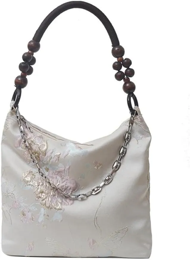 Fashionable Nylon Shoulder Bag with Delicate Embroidery Handbag Chinese Cultural Bucket Bags Underarm Purse
