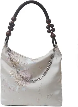 Fashionable Nylon Shoulder Bag with Delicate Embroidery Handbag Chinese Cultural Bucket Bags Underarm Purse
