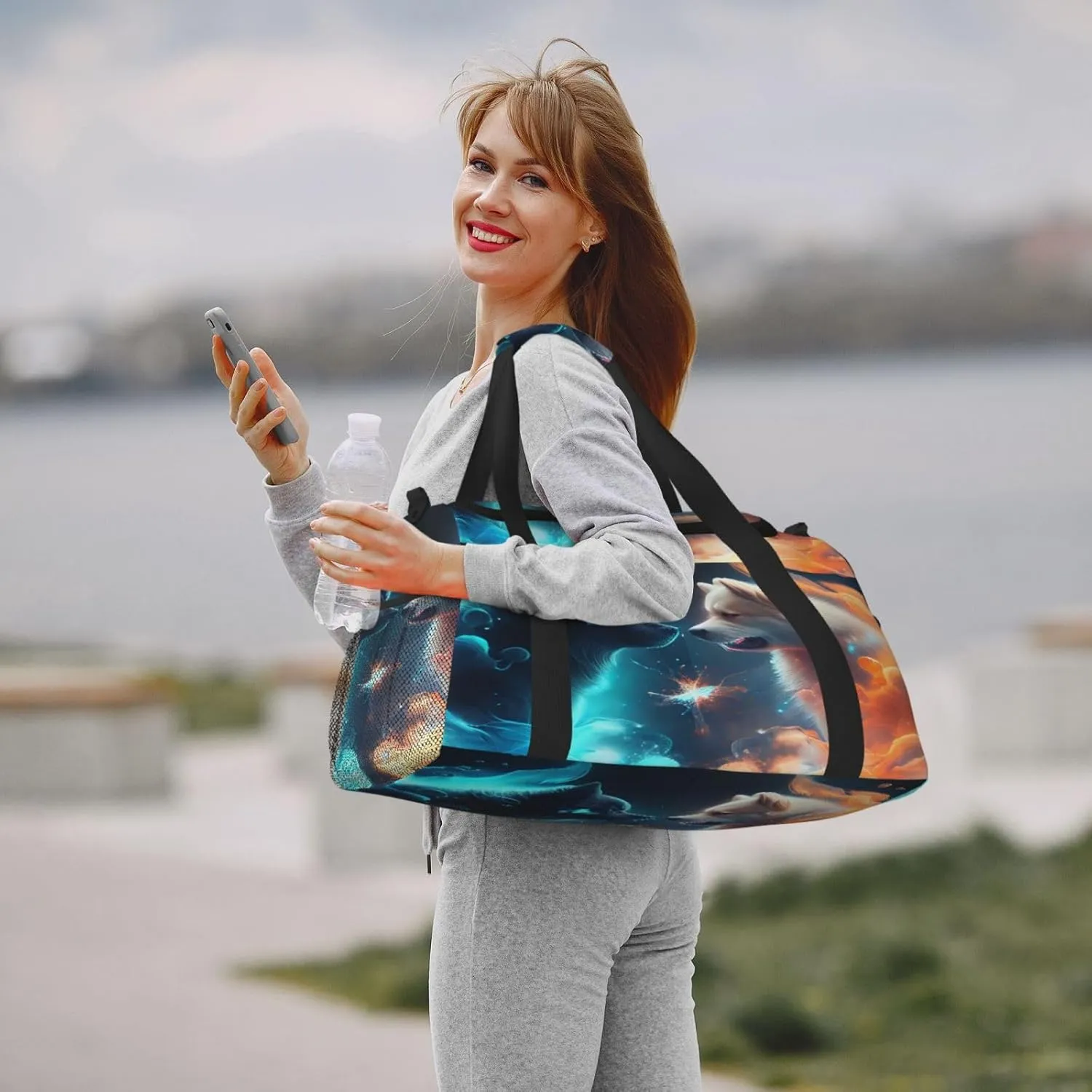 Fire And Ice Dog Travel Duffel Bag Large Foldable Waterproof Overnight Bag For Beach Swim Bags Pool Sports Gym