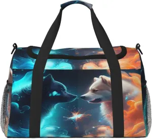 Fire And Ice Dog Travel Duffel Bag Large Foldable Waterproof Overnight Bag For Beach Swim Bags Pool Sports Gym