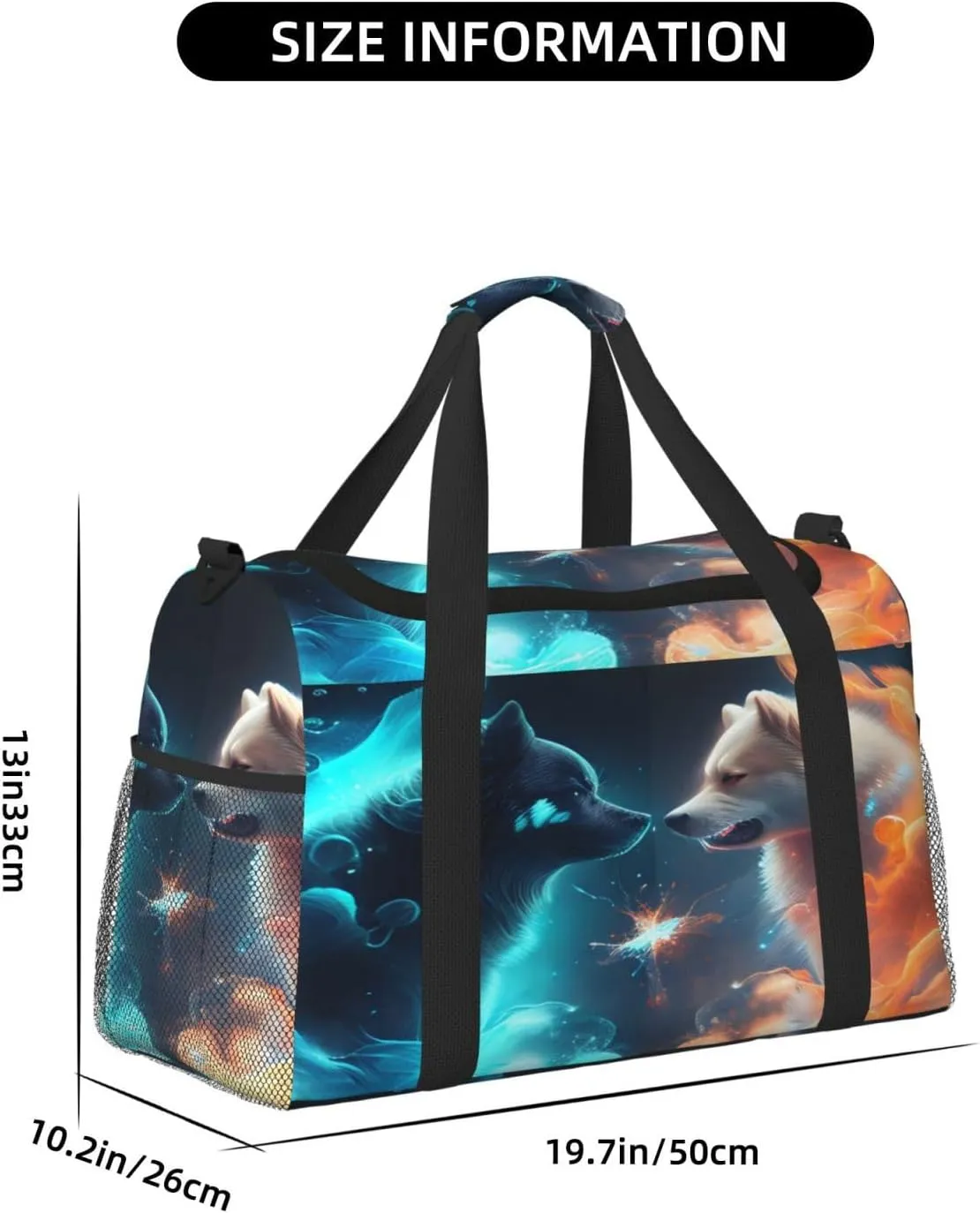 Fire And Ice Dog Travel Duffel Bag Large Foldable Waterproof Overnight Bag For Beach Swim Bags Pool Sports Gym