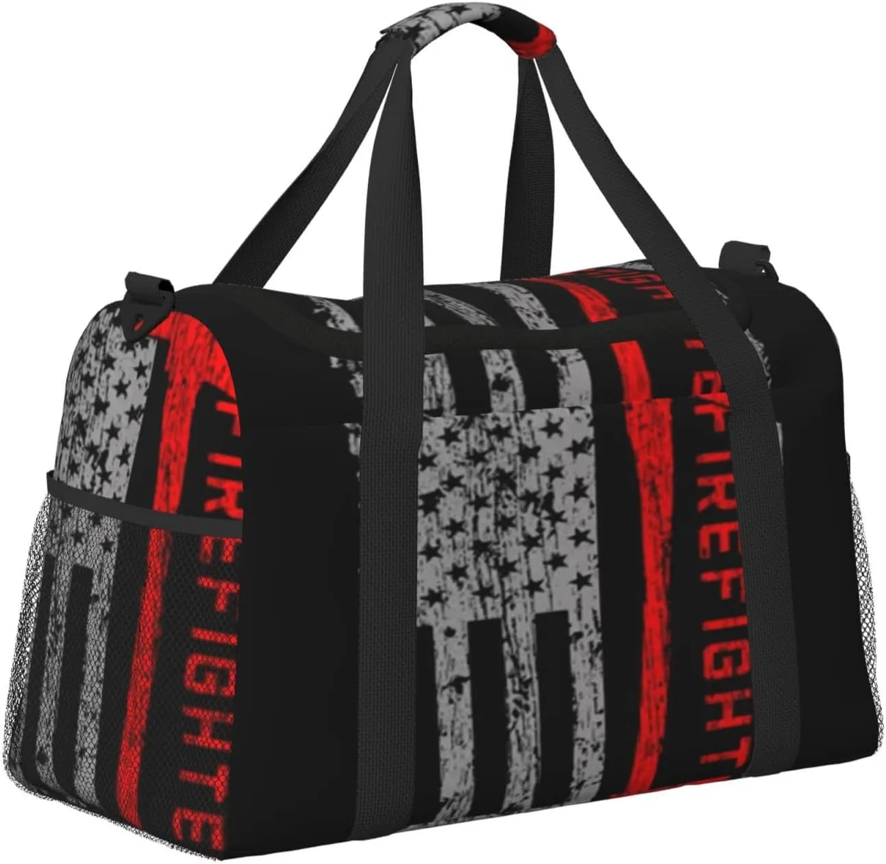 Firefighters Ax Red Line Flag Travel Duffel Bag Large Foldable Waterproof Overnight Bag For Beach Swim Bags Pool Sports Gym