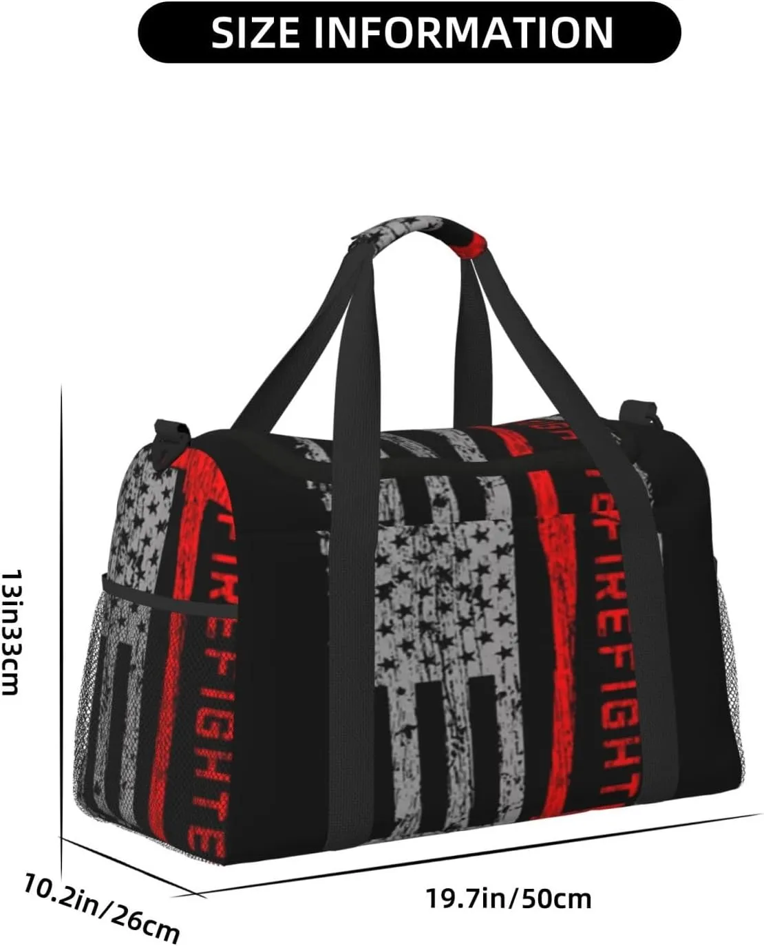 Firefighters Ax Red Line Flag Travel Duffel Bag Large Foldable Waterproof Overnight Bag For Beach Swim Bags Pool Sports Gym