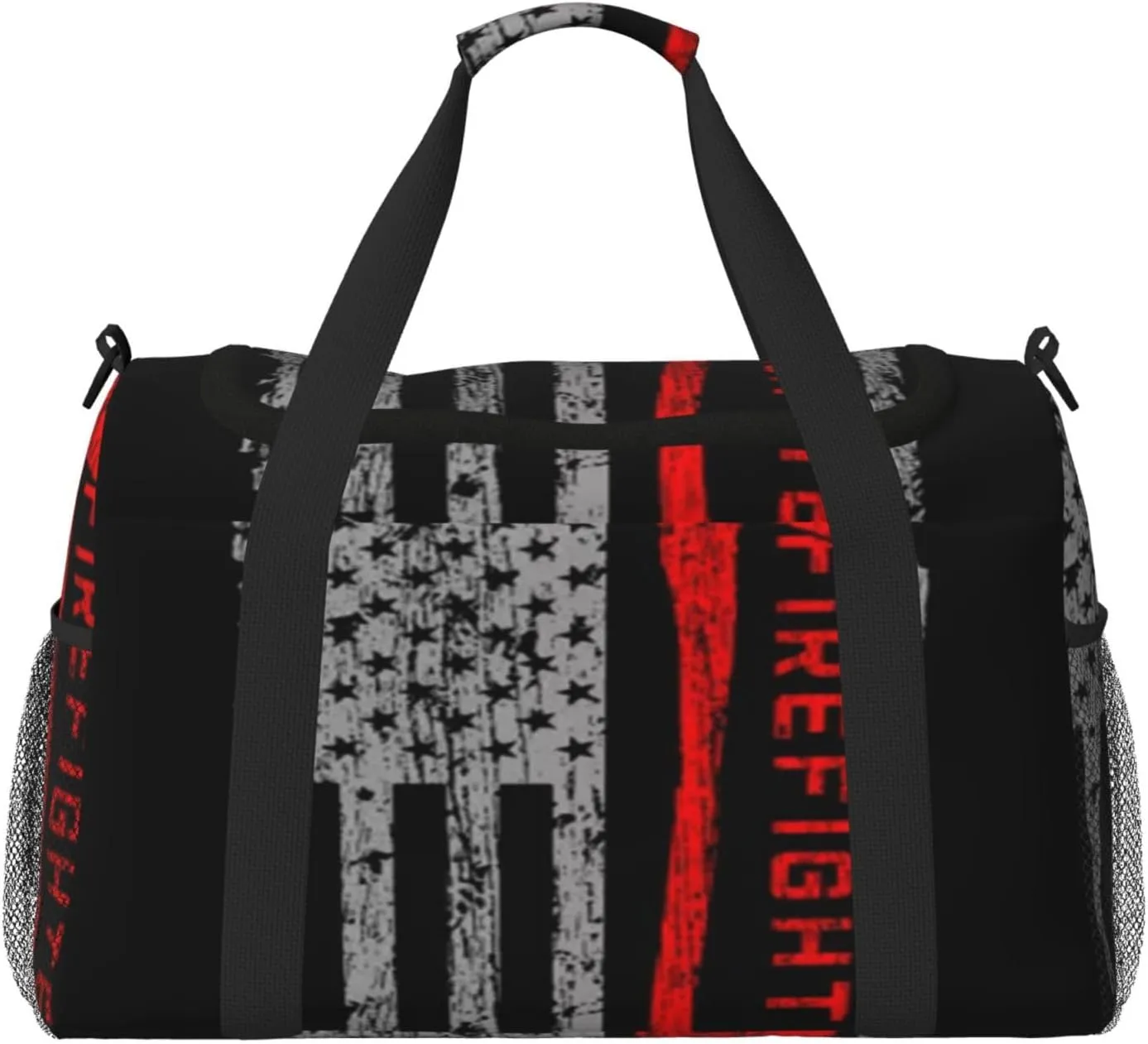 Firefighters Ax Red Line Flag Travel Duffel Bag Large Foldable Waterproof Overnight Bag For Beach Swim Bags Pool Sports Gym