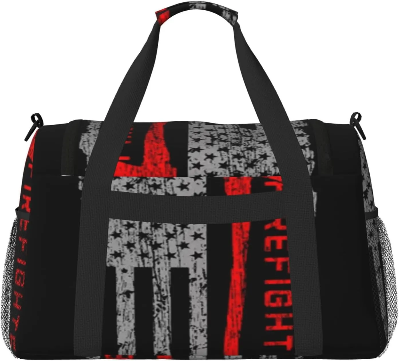 Firefighters Ax Red Line Flag Travel Duffel Bag Large Foldable Waterproof Overnight Bag For Beach Swim Bags Pool Sports Gym