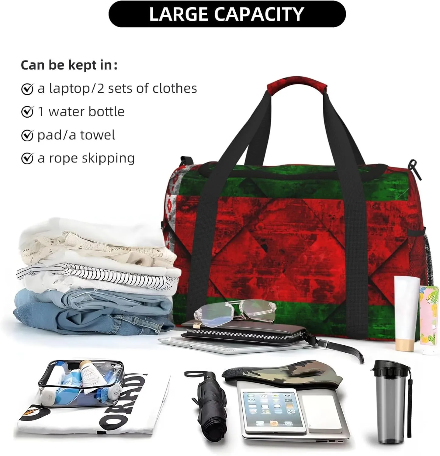 Flag Belarus Travel Duffel Bag Large Foldable Waterproof Overnight Bag For Beach Swim Bags Pool Sports Gym
