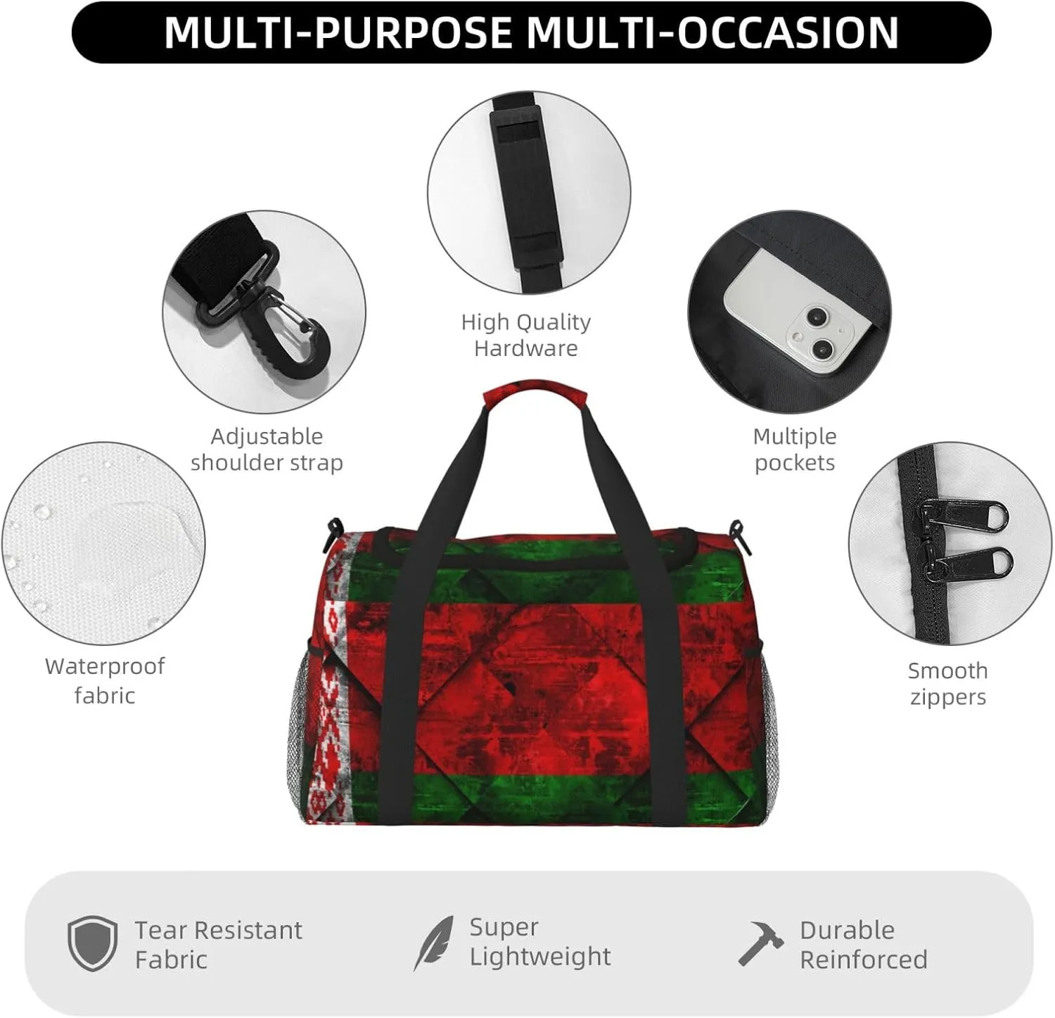 Flag Belarus Travel Duffel Bag Large Foldable Waterproof Overnight Bag For Beach Swim Bags Pool Sports Gym