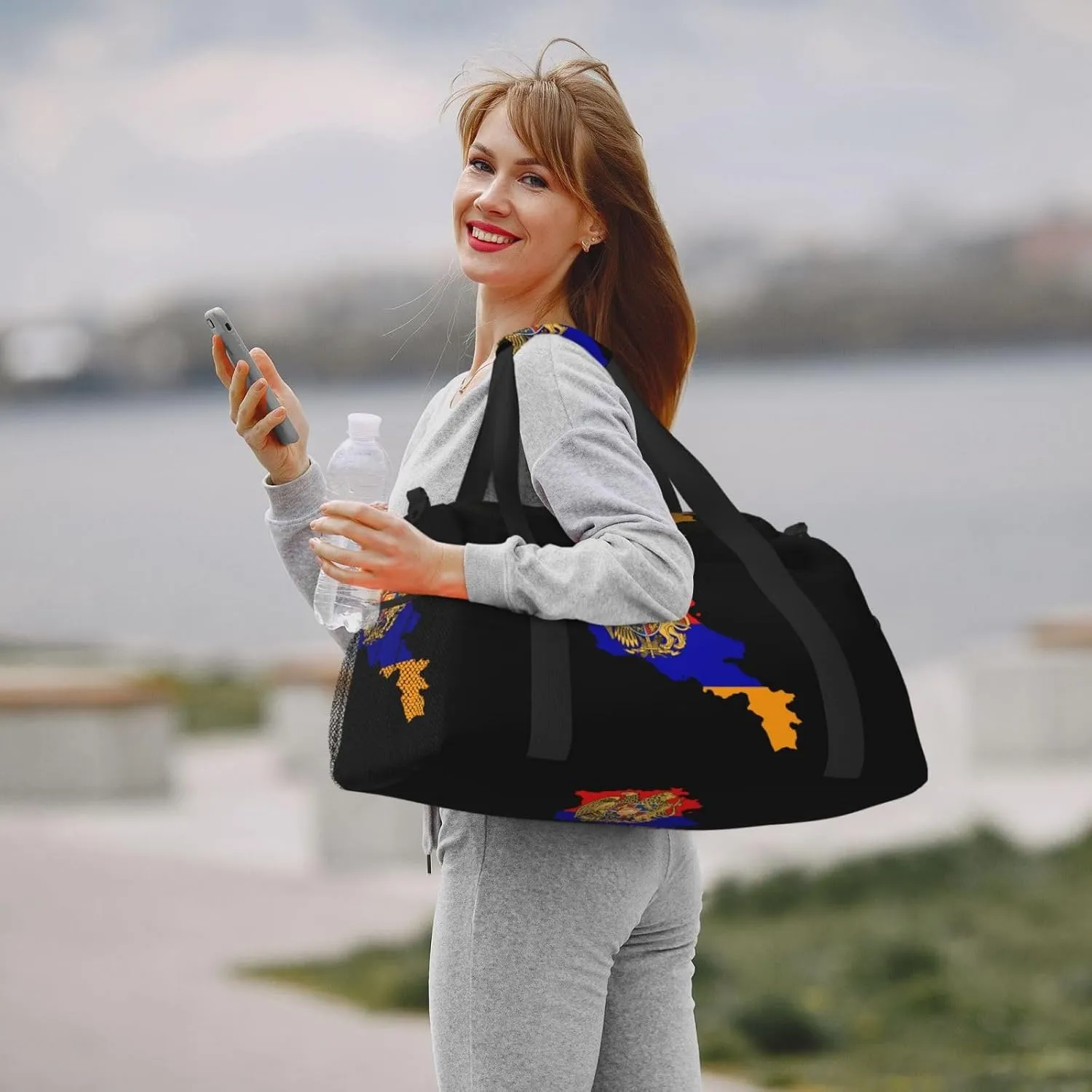 Flag Map Of Armenia Travel Duffel Bag Large Foldable Waterproof Overnight Bag For Beach Swim Bags Pool Sports Gym