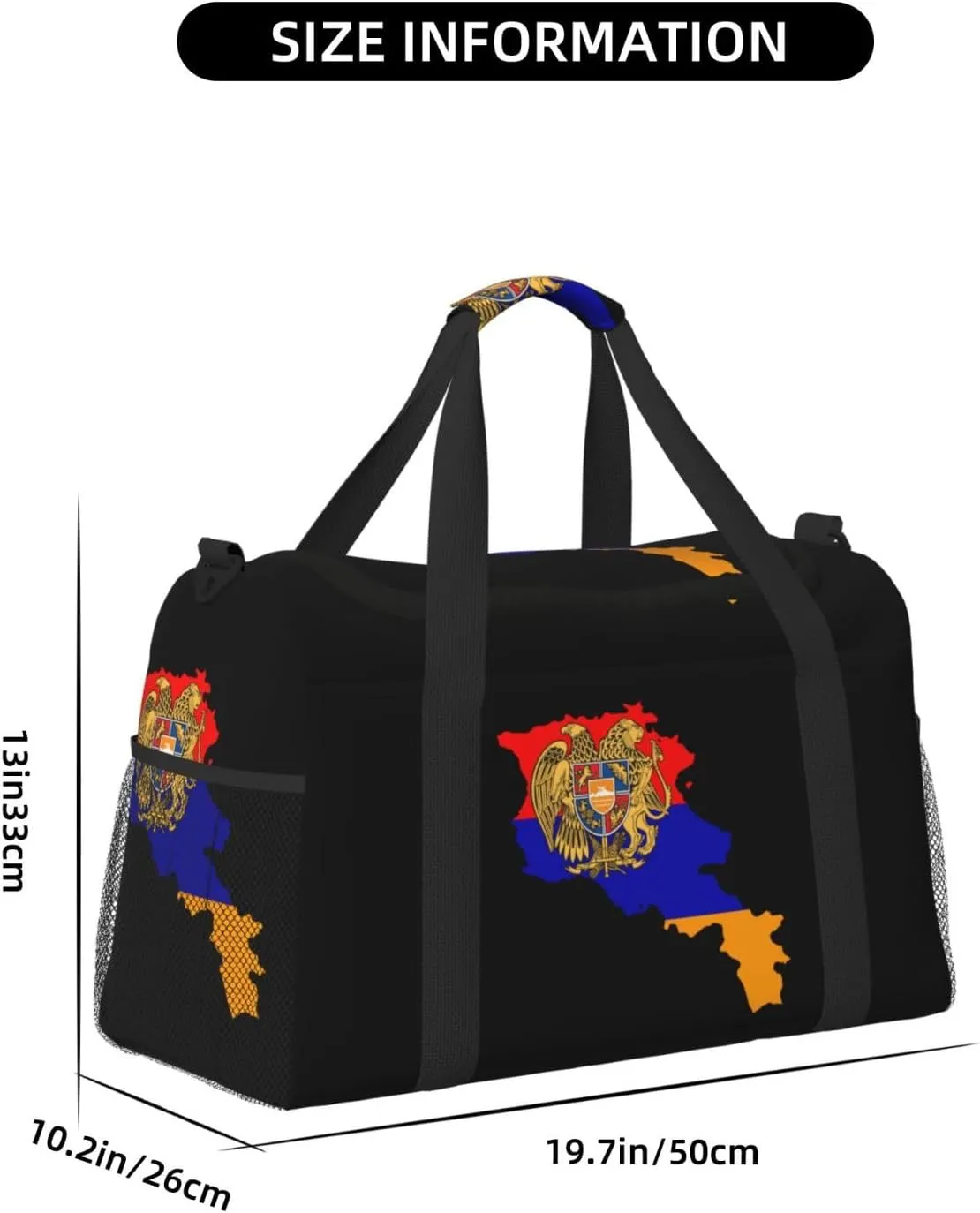 Flag Map Of Armenia Travel Duffel Bag Large Foldable Waterproof Overnight Bag For Beach Swim Bags Pool Sports Gym