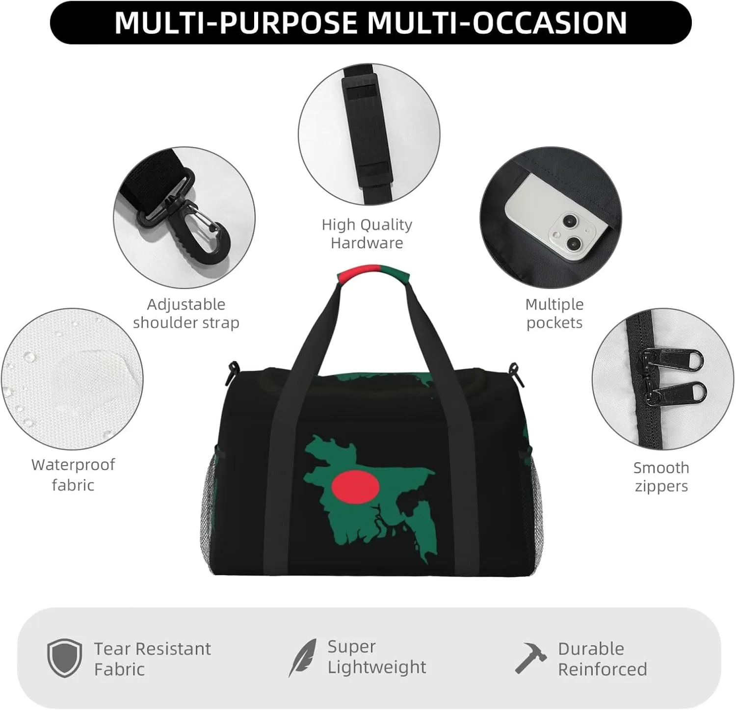 Flag Map Of Bangladesh Travel Duffel Bag Large Foldable Waterproof Overnight Bag For Beach Swim Bags Pool Sports Gym