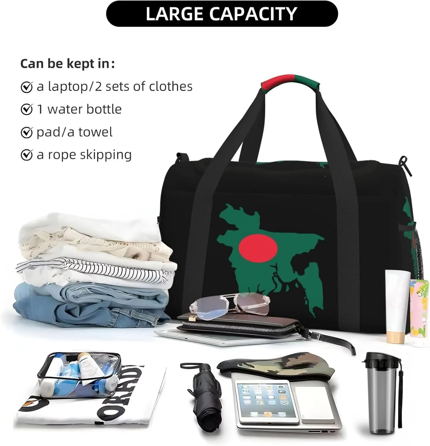 Flag Map Of Bangladesh Travel Duffel Bag Large Foldable Waterproof Overnight Bag For Beach Swim Bags Pool Sports Gym