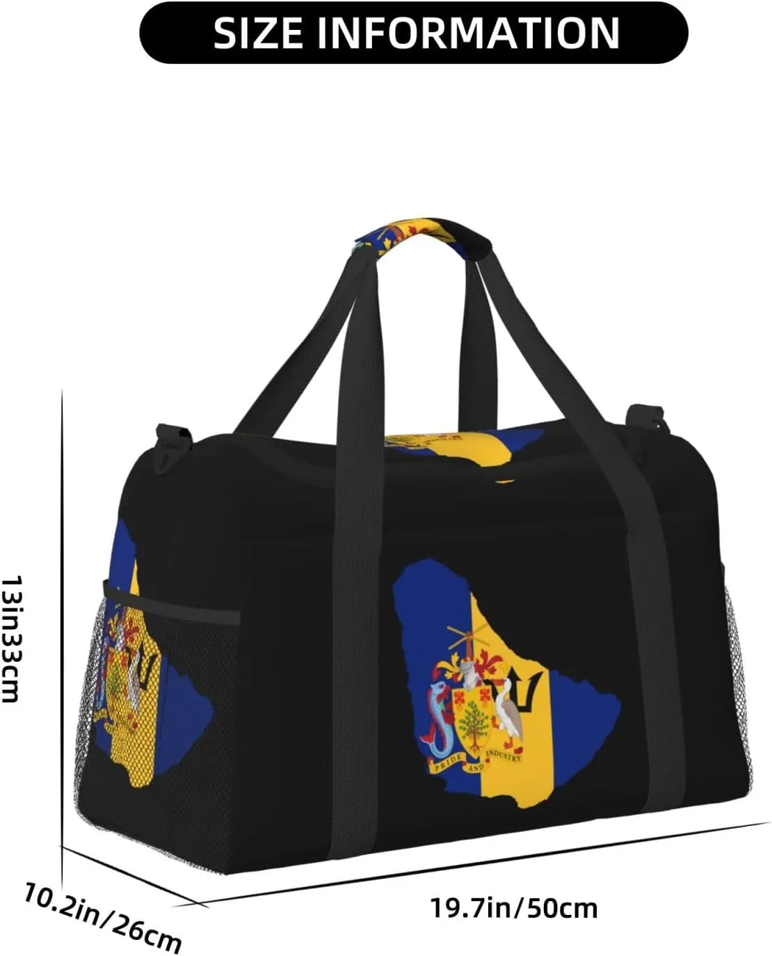 Flag Map Of Barbados Travel Duffel Bag Large Foldable Waterproof Overnight Bag For Beach Swim Bags Pool Sports Gym