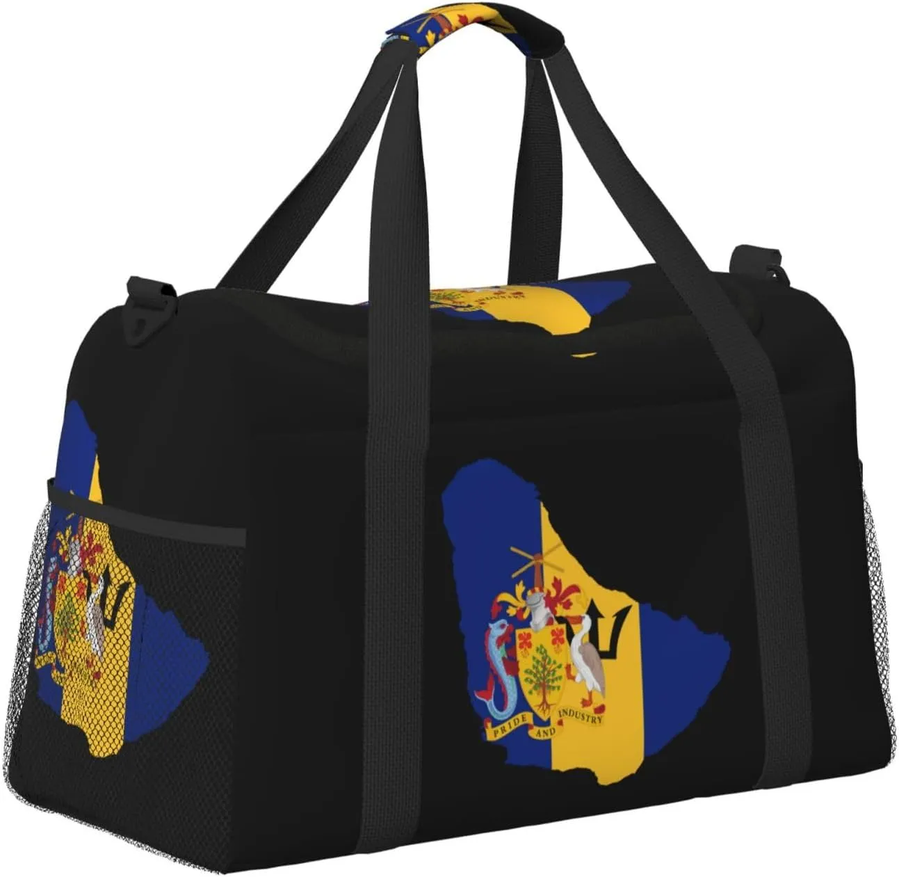 Flag Map Of Barbados Travel Duffel Bag Large Foldable Waterproof Overnight Bag For Beach Swim Bags Pool Sports Gym
