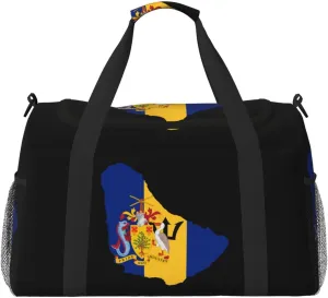 Flag Map Of Barbados Travel Duffel Bag Large Foldable Waterproof Overnight Bag For Beach Swim Bags Pool Sports Gym
