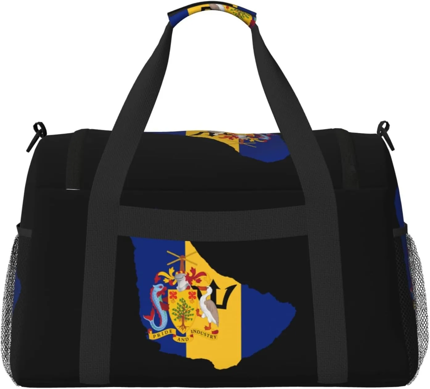 Flag Map Of Barbados Travel Duffel Bag Large Foldable Waterproof Overnight Bag For Beach Swim Bags Pool Sports Gym