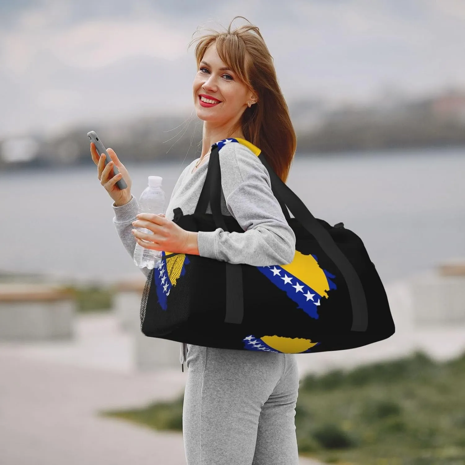 Flag Map Of Bosnia Herzegovina Travel Duffel Bag Large Foldable Waterproof Overnight Bag For Beach Swim Bags Pool Sports Gym
