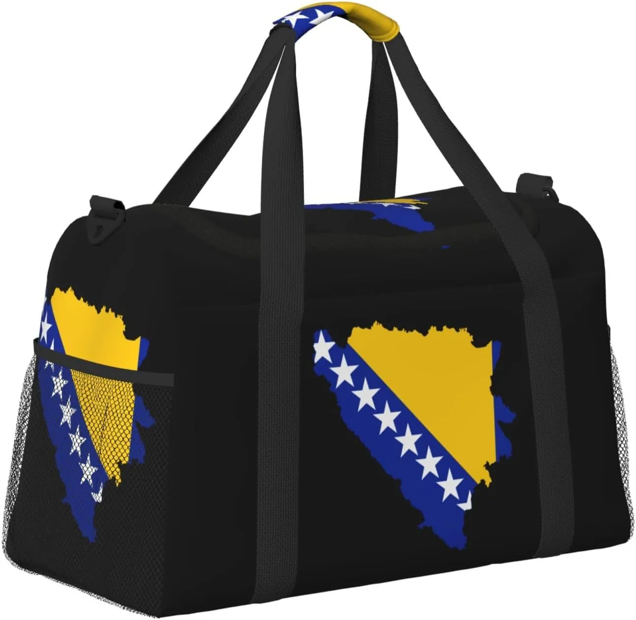 Flag Map Of Bosnia Herzegovina Travel Duffel Bag Large Foldable Waterproof Overnight Bag For Beach Swim Bags Pool Sports Gym