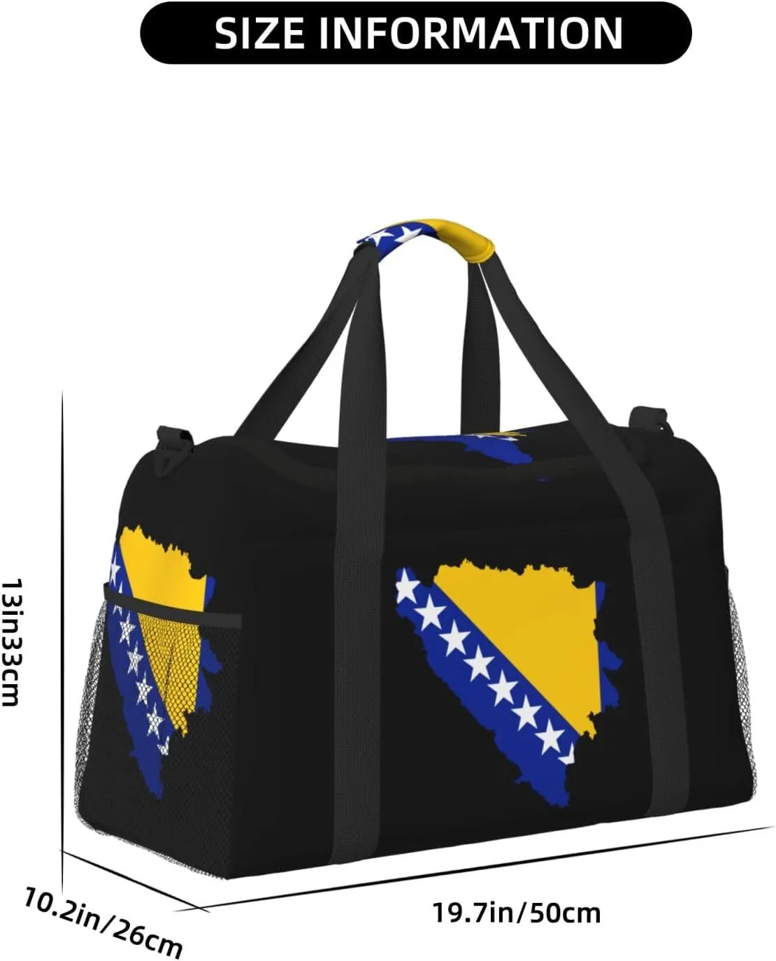 Flag Map Of Bosnia Herzegovina Travel Duffel Bag Large Foldable Waterproof Overnight Bag For Beach Swim Bags Pool Sports Gym