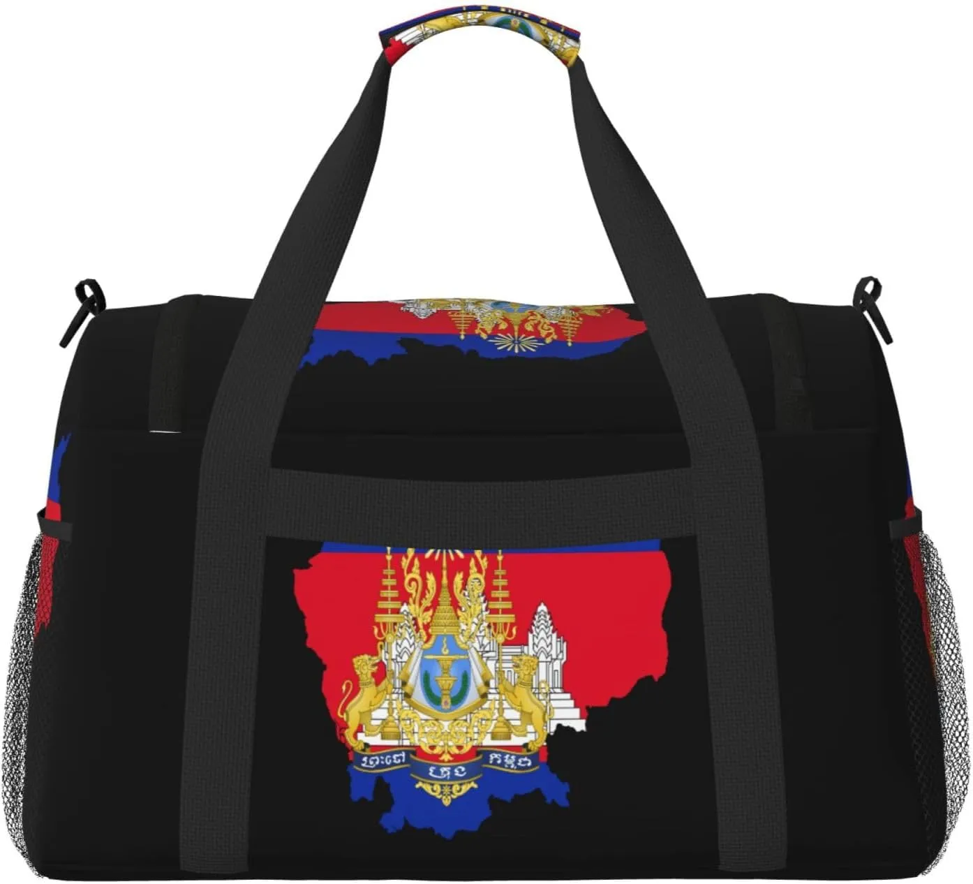 Flag Map Of Cambodia Travel Duffel Bag Large Foldable Waterproof Overnight Bag For Beach Swim Bags Pool Sports Gym