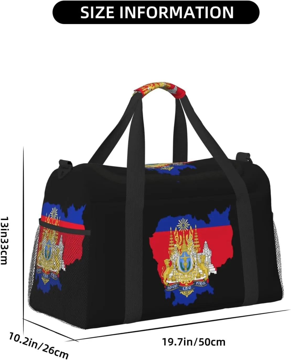 Flag Map Of Cambodia Travel Duffel Bag Large Foldable Waterproof Overnight Bag For Beach Swim Bags Pool Sports Gym