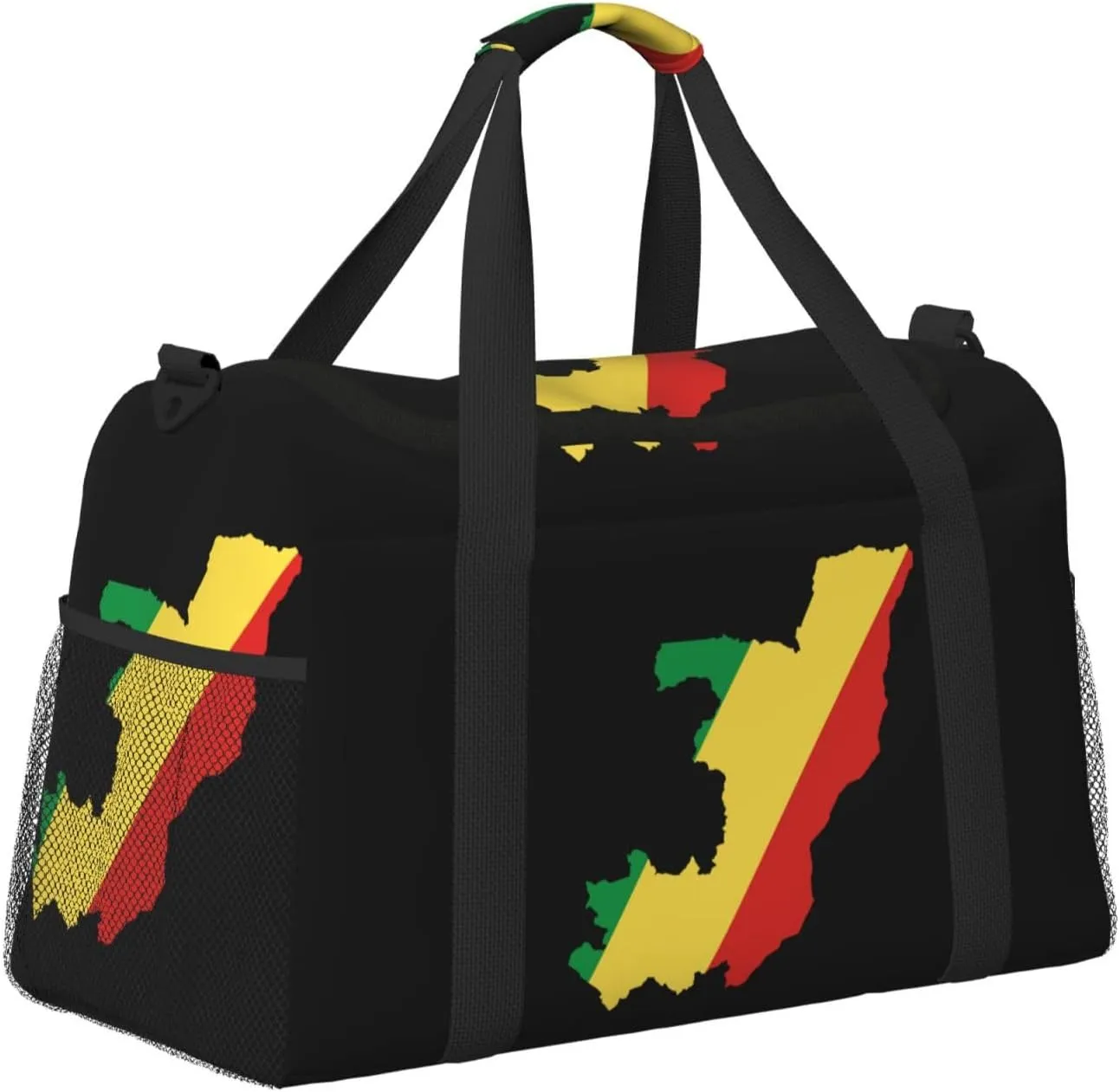 Flag Map Of Congo Travel Duffel Bag Large Foldable Waterproof Overnight Bag For Beach Swim Bags Pool Sports Gym