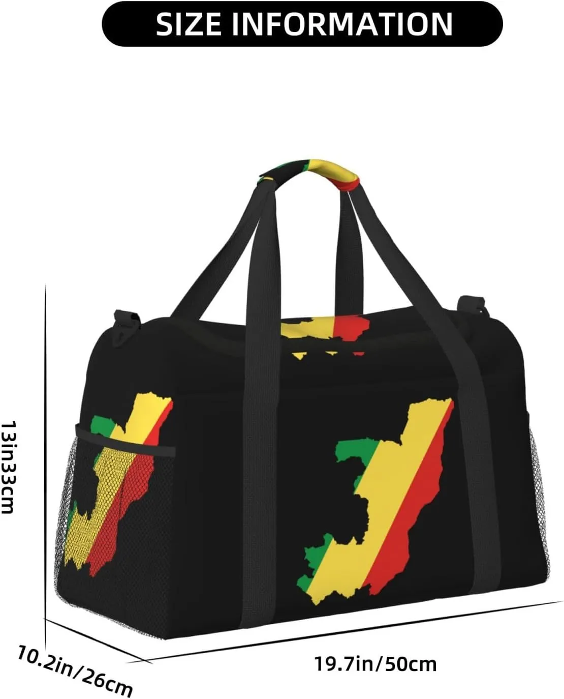 Flag Map Of Congo Travel Duffel Bag Large Foldable Waterproof Overnight Bag For Beach Swim Bags Pool Sports Gym