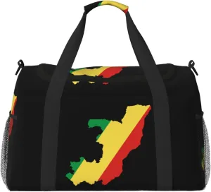 Flag Map Of Congo Travel Duffel Bag Large Foldable Waterproof Overnight Bag For Beach Swim Bags Pool Sports Gym