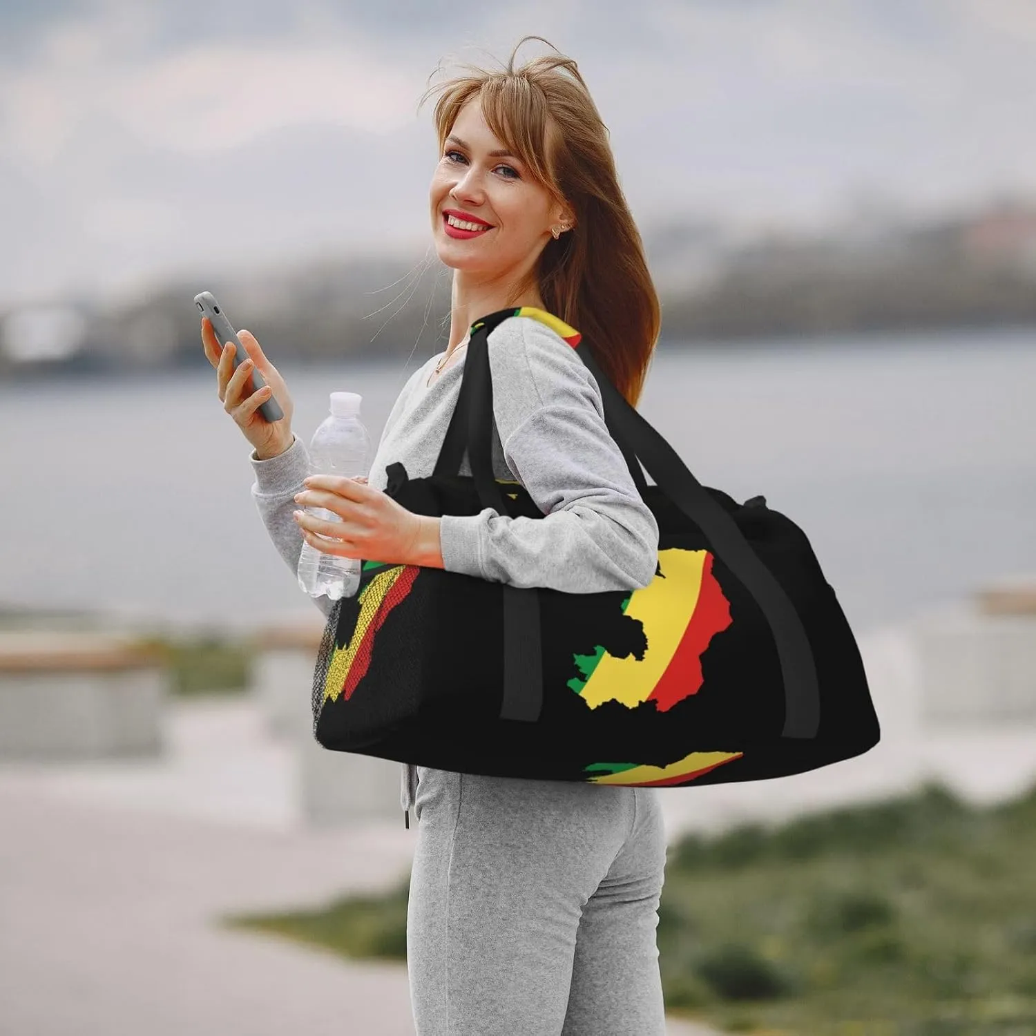 Flag Map Of Congo Travel Duffel Bag Large Foldable Waterproof Overnight Bag For Beach Swim Bags Pool Sports Gym
