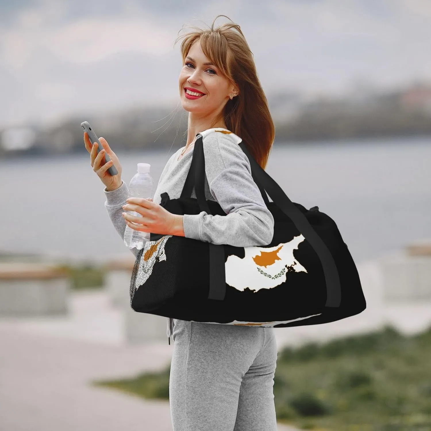 Flag Map Of Cyprus Travel Duffel Bag Large Foldable Waterproof Overnight Bag For Beach Swim Bags Pool Sports Gym