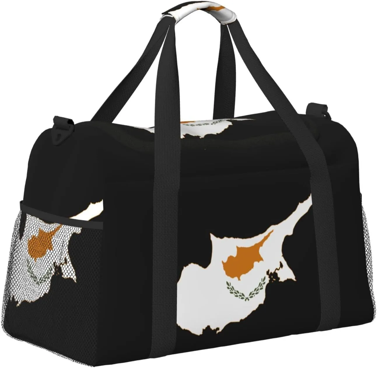 Flag Map Of Cyprus Travel Duffel Bag Large Foldable Waterproof Overnight Bag For Beach Swim Bags Pool Sports Gym
