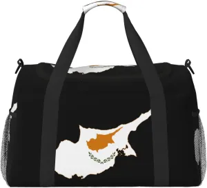 Flag Map Of Cyprus Travel Duffel Bag Large Foldable Waterproof Overnight Bag For Beach Swim Bags Pool Sports Gym