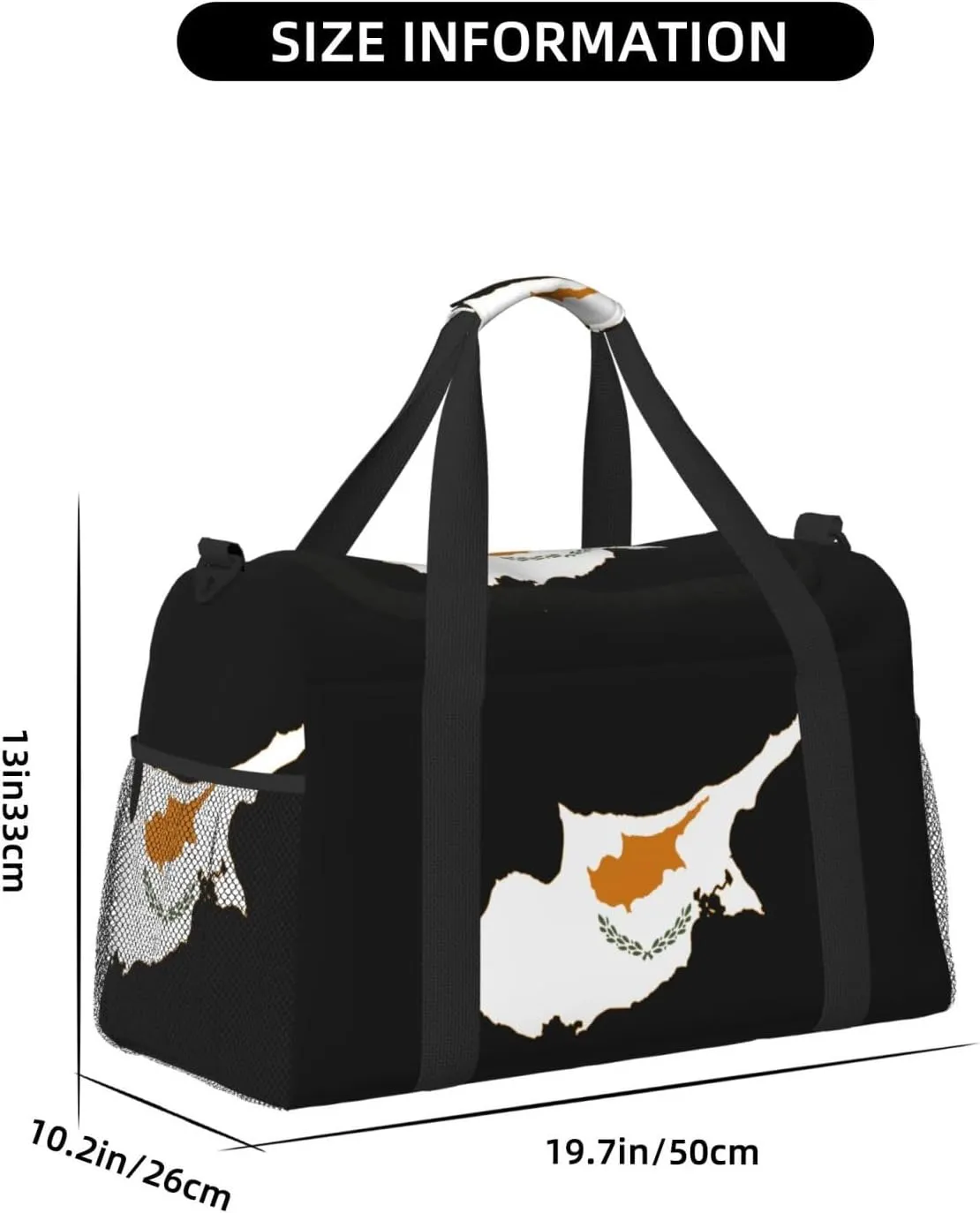 Flag Map Of Cyprus Travel Duffel Bag Large Foldable Waterproof Overnight Bag For Beach Swim Bags Pool Sports Gym