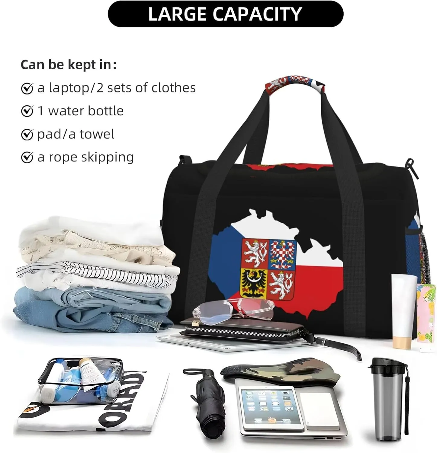 Flag Map Of Czech Travel Duffel Bag Large Foldable Waterproof Overnight Bag For Beach Swim Bags Pool Sports Gym