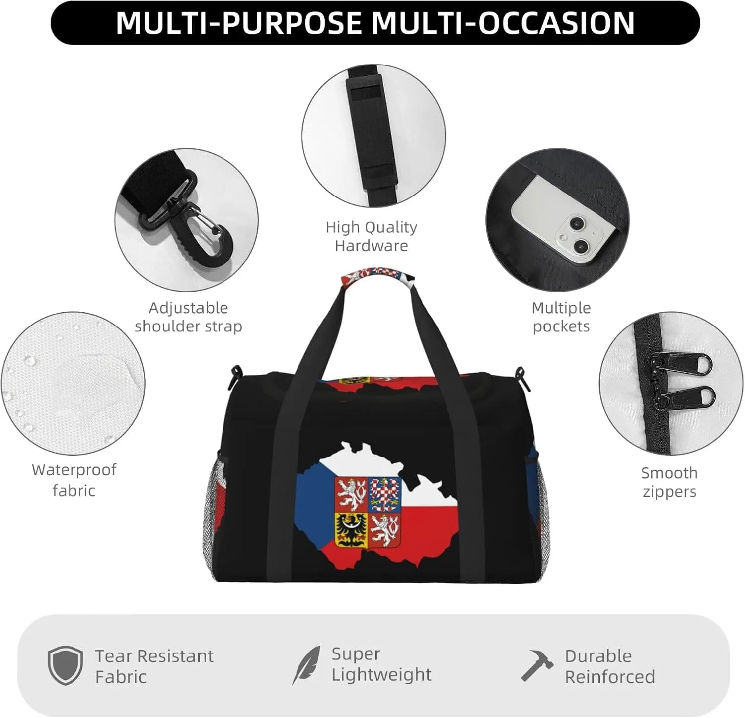 Flag Map Of Czech Travel Duffel Bag Large Foldable Waterproof Overnight Bag For Beach Swim Bags Pool Sports Gym