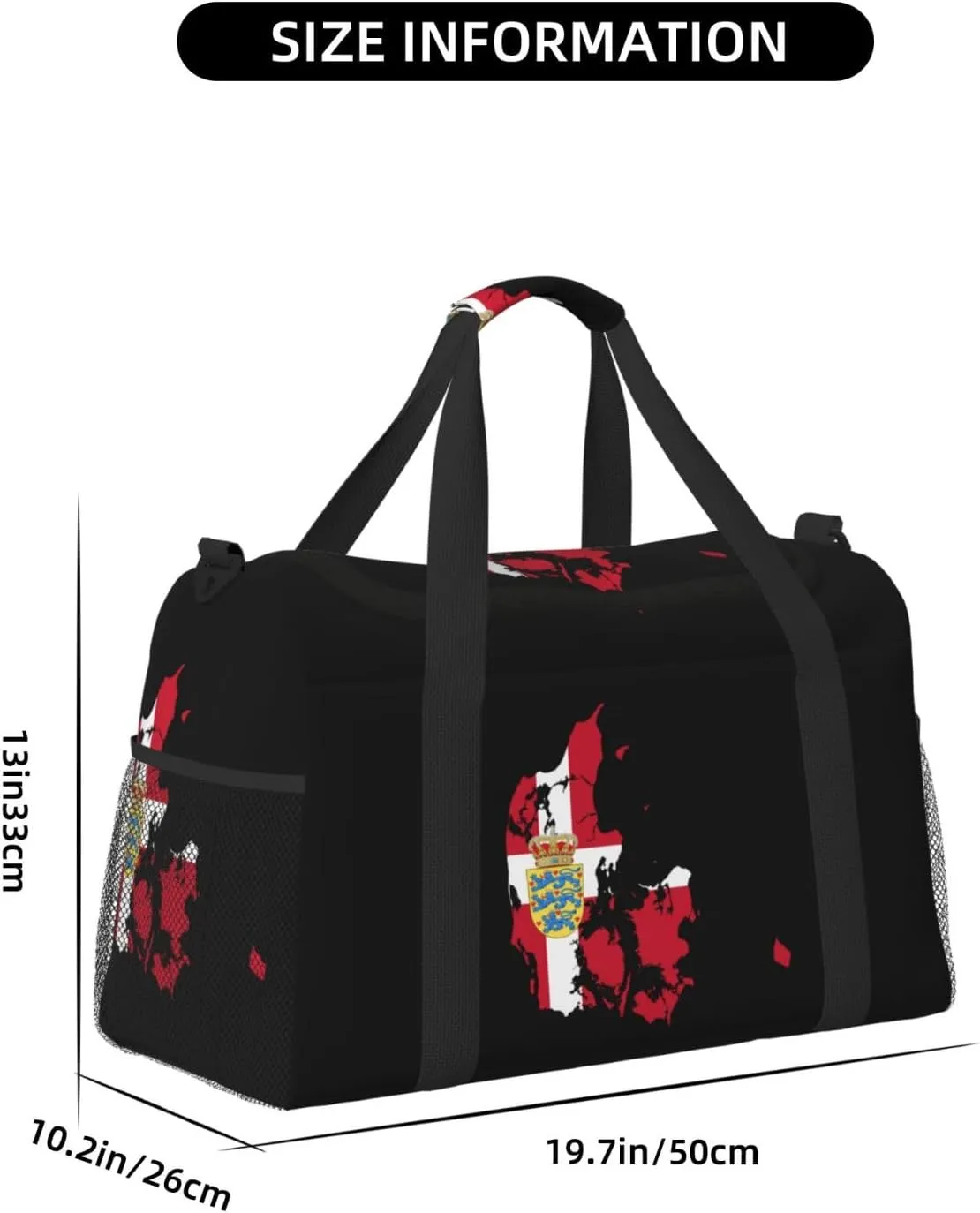 Flag Map Of Denmark Travel Duffel Bag Large Foldable Waterproof Overnight Bag For Beach Swim Bags Pool Sports Gym