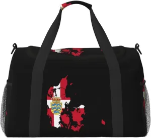 Flag Map Of Denmark Travel Duffel Bag Large Foldable Waterproof Overnight Bag For Beach Swim Bags Pool Sports Gym