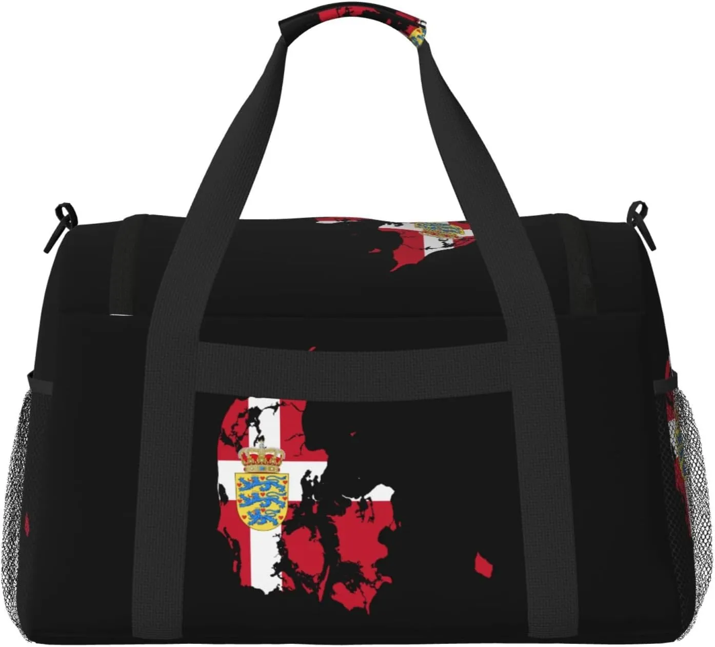 Flag Map Of Denmark Travel Duffel Bag Large Foldable Waterproof Overnight Bag For Beach Swim Bags Pool Sports Gym