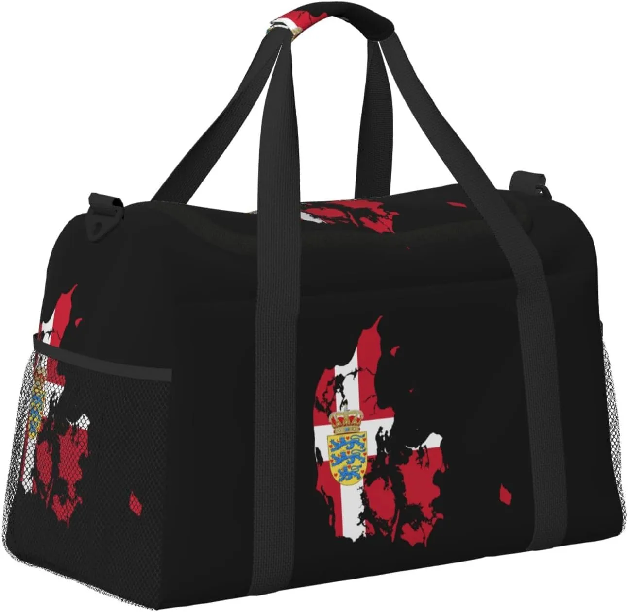 Flag Map Of Denmark Travel Duffel Bag Large Foldable Waterproof Overnight Bag For Beach Swim Bags Pool Sports Gym