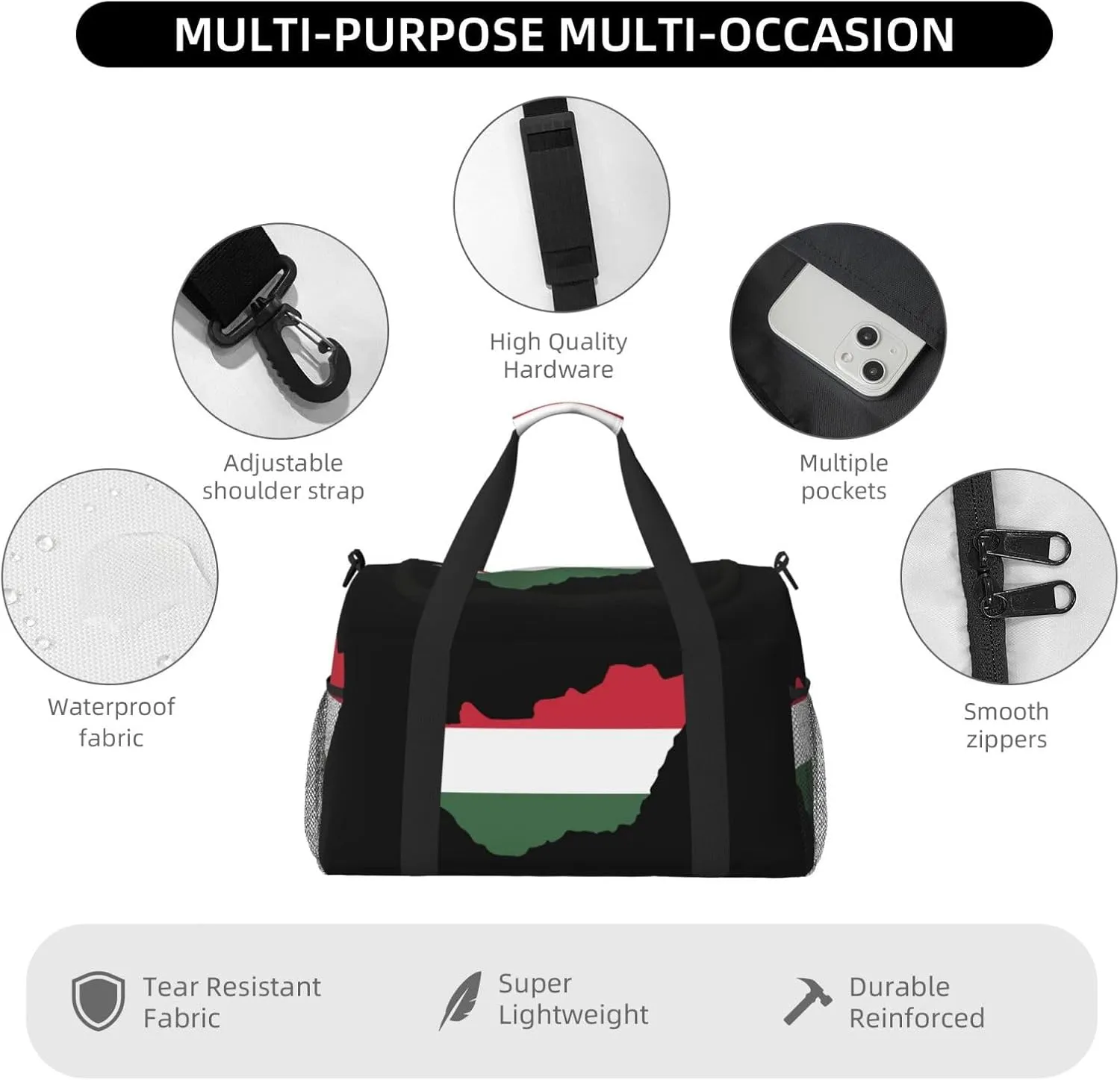 Flag Map Of Hungary Travel Duffel Bag Large Foldable Waterproof Overnight Bag For Beach Swim Bags Pool Sports Gym