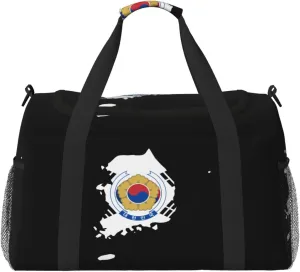 Flag Map Of Korea Travel Duffel Bag Large Foldable Waterproof Overnight Bag For Beach Swim Bags Pool Sports Gym