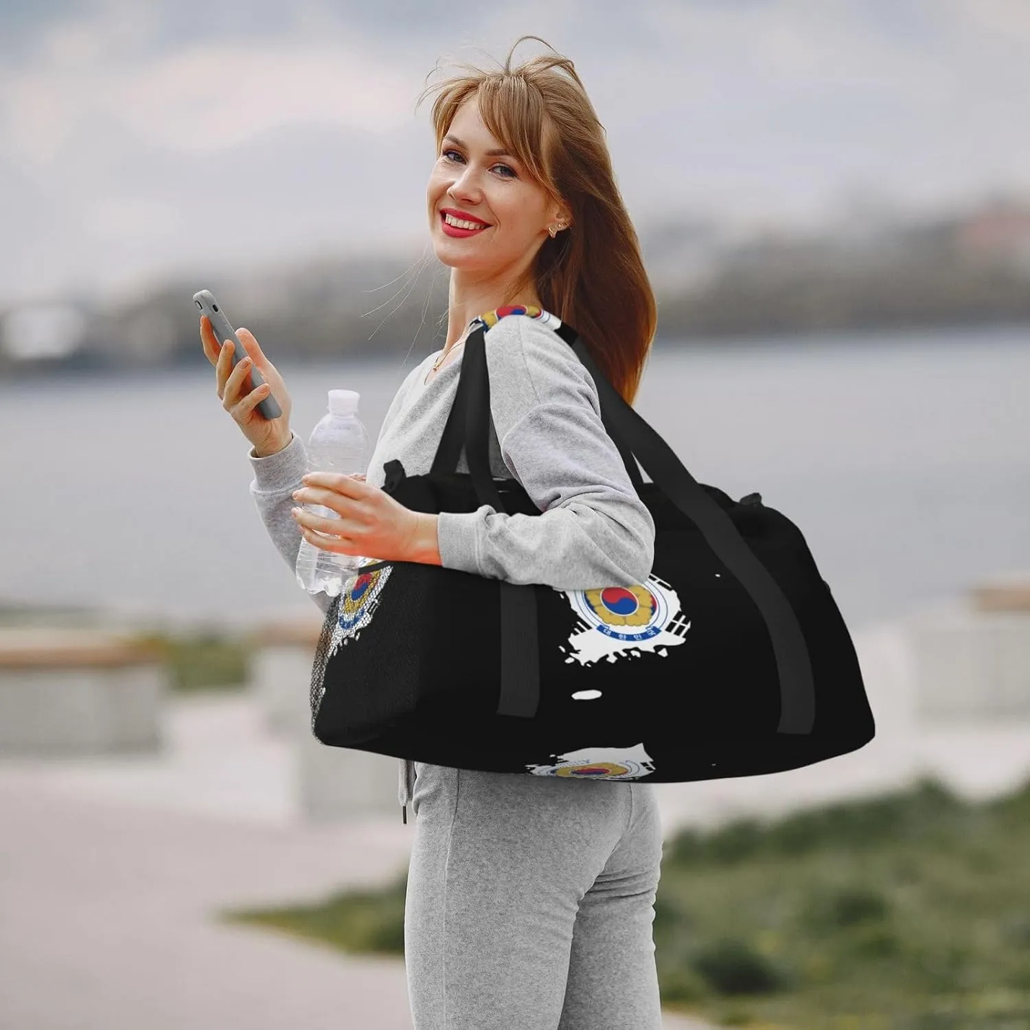 Flag Map Of Korea Travel Duffel Bag Large Foldable Waterproof Overnight Bag For Beach Swim Bags Pool Sports Gym
