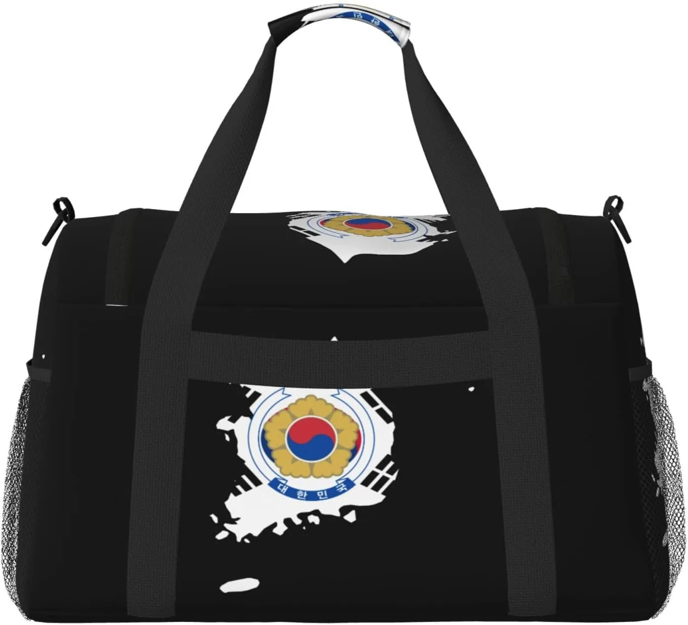 Flag Map Of Korea Travel Duffel Bag Large Foldable Waterproof Overnight Bag For Beach Swim Bags Pool Sports Gym