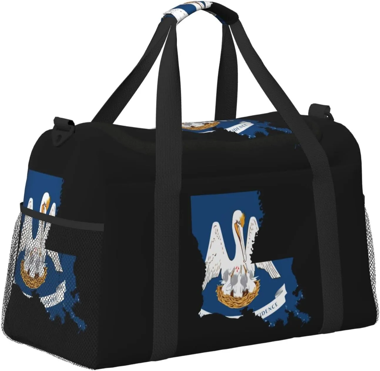 Flag Map Of Louisiana Travel Duffel Bag Large Foldable Waterproof Overnight Bag For Beach Swim Bags Pool Sports Gym