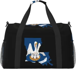 Flag Map Of Louisiana Travel Duffel Bag Large Foldable Waterproof Overnight Bag For Beach Swim Bags Pool Sports Gym