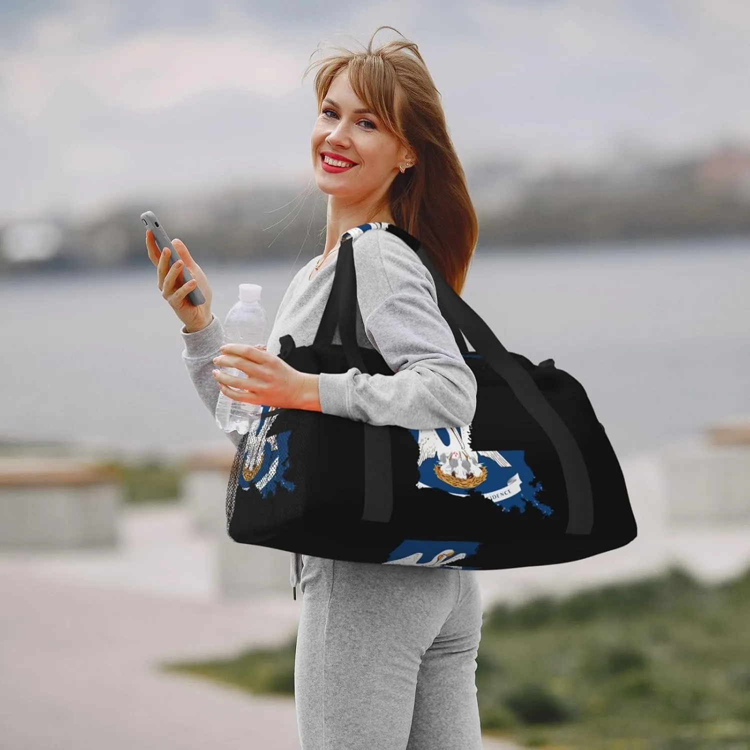 Flag Map Of Louisiana Travel Duffel Bag Large Foldable Waterproof Overnight Bag For Beach Swim Bags Pool Sports Gym