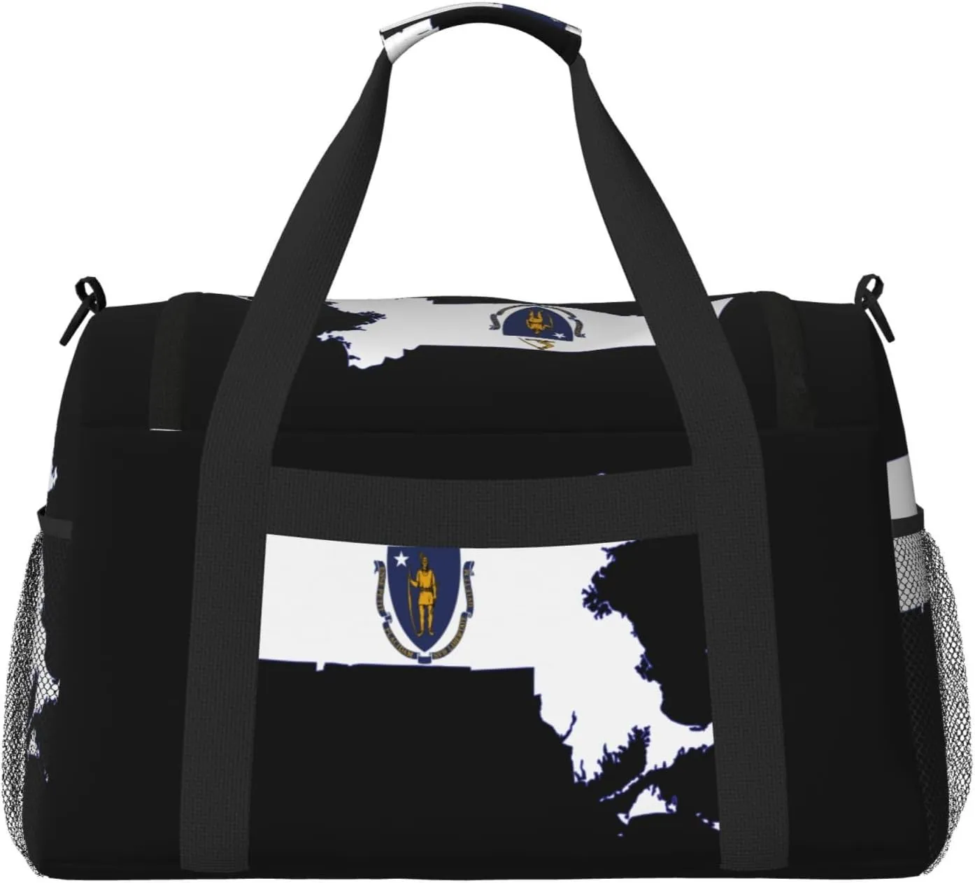Flag Map Of Massachusetts Travel Duffel Bag Large Foldable Waterproof Overnight Bag For Beach Swim Bags Pool Sports Gym